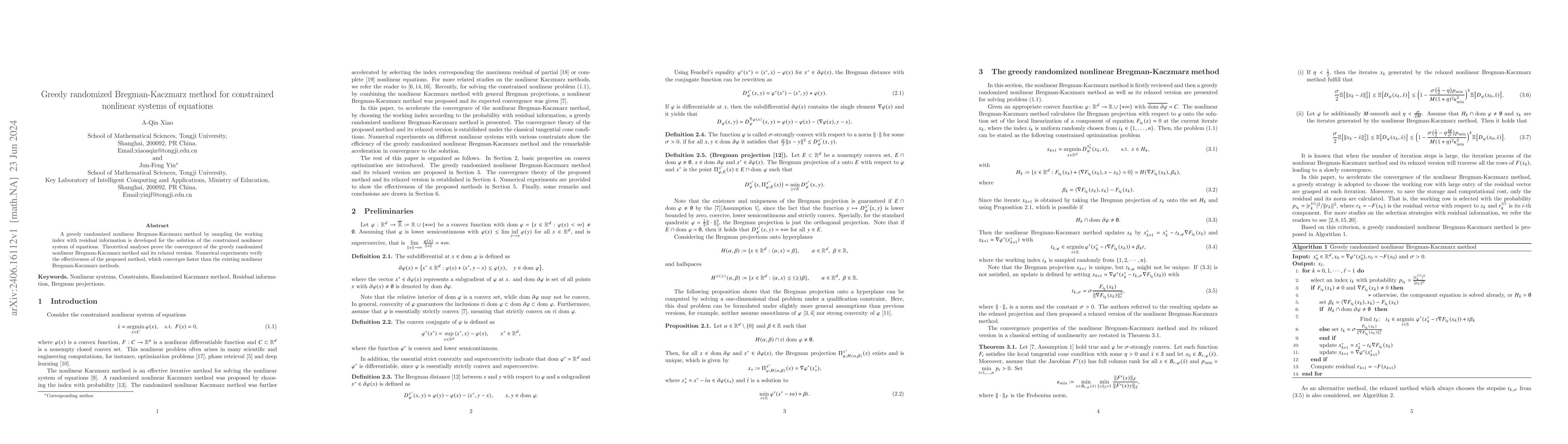 Thumbnail for Greedy randomized Bregman-Kaczmarz method for constrained nonlinear
  systems of equations