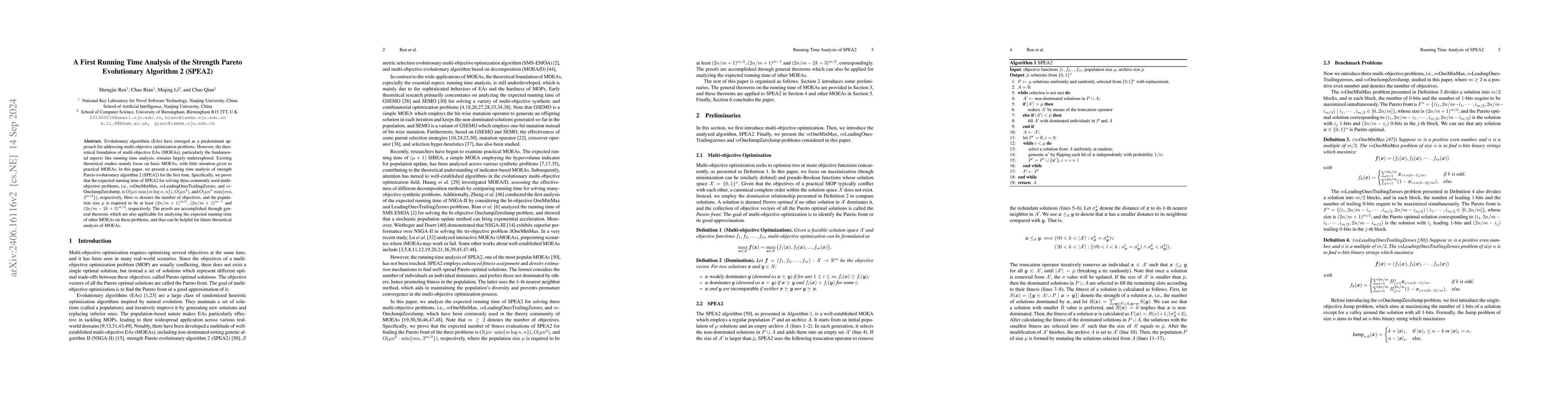 Thumbnail for A First Running Time Analysis of the Strength Pareto Evolutionary
  Algorithm 2 (SPEA2)