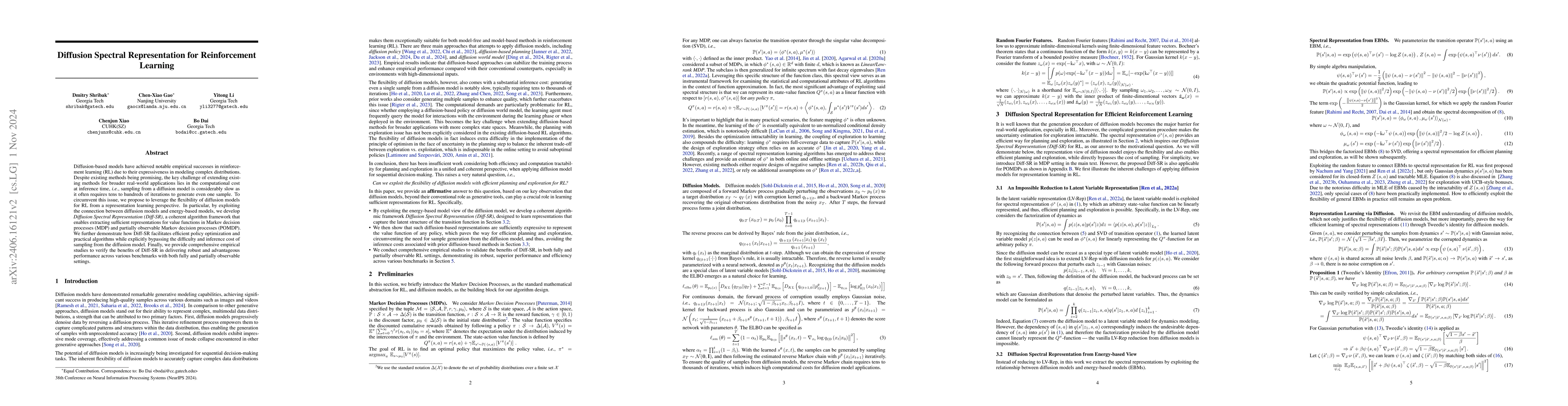 Thumbnail for Diffusion Spectral Representation for Reinforcement Learning