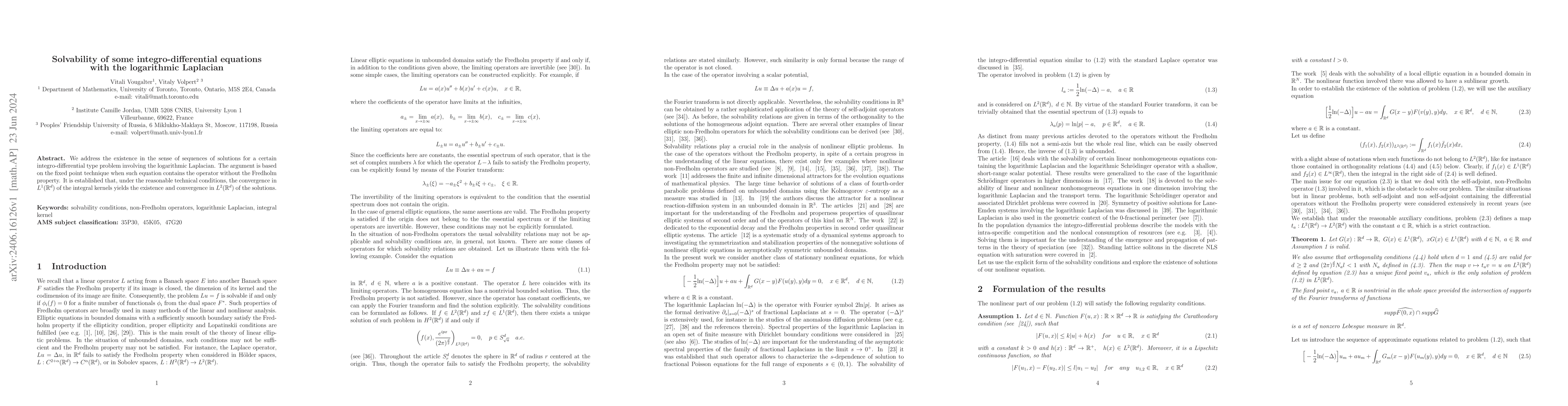 Thumbnail for Solvability of some integro-differential equations with the logarithmic
  Laplacian