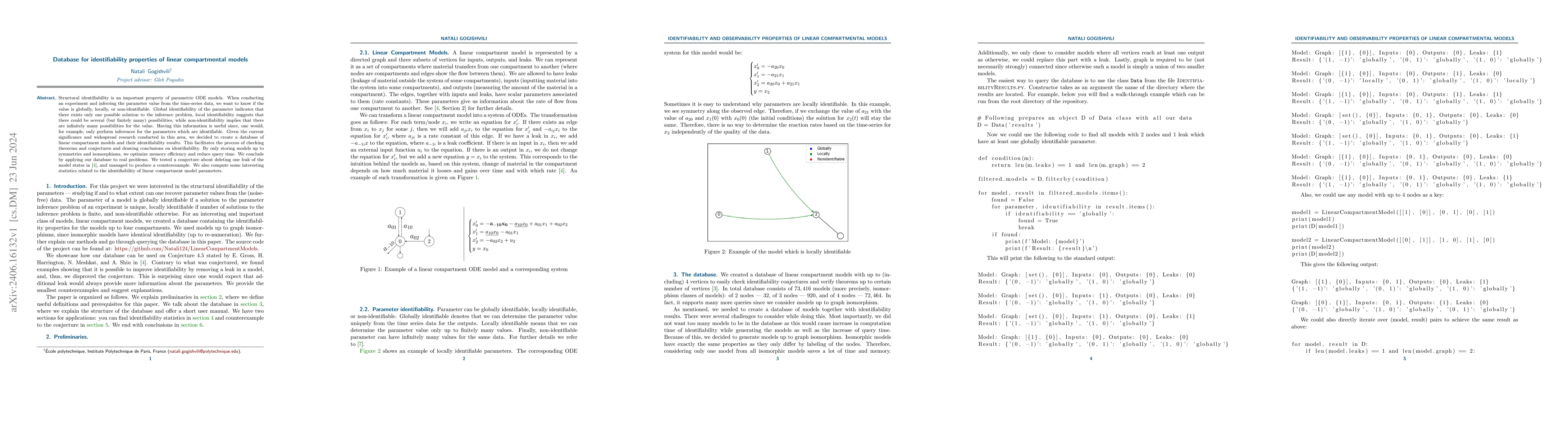 Thumbnail for Database for identifiability properties of linear compartmental models