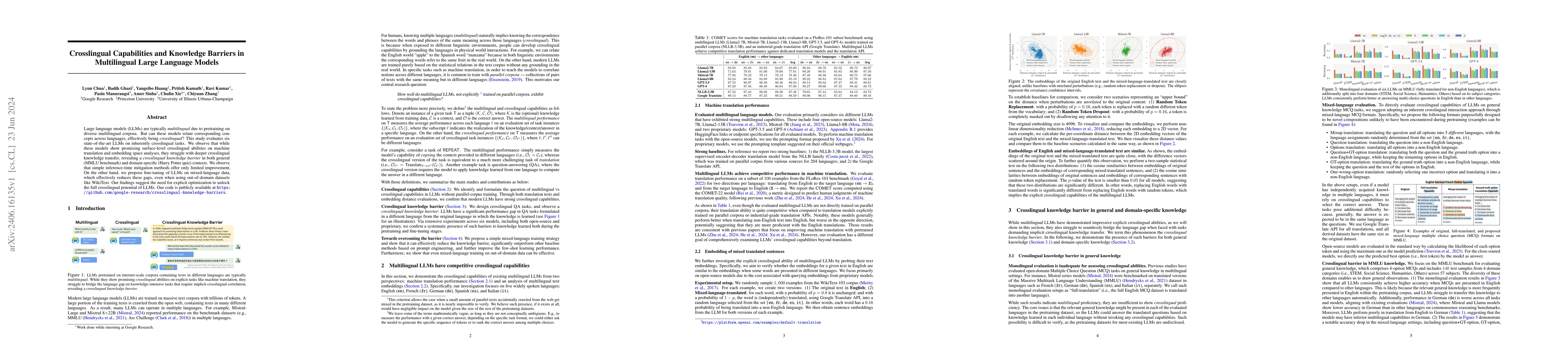 Thumbnail for Crosslingual Capabilities and Knowledge Barriers in Multilingual Large
  Language Models