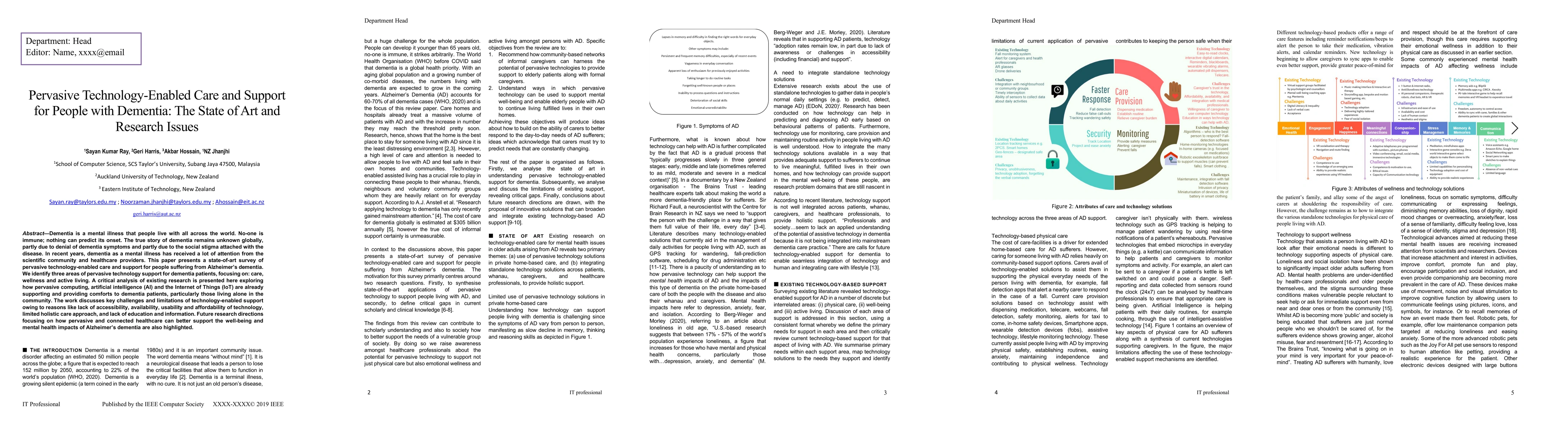 Thumbnail for Pervasive Technology-Enabled Care and Support for People with Dementia:
  The State of Art and Research Issues
