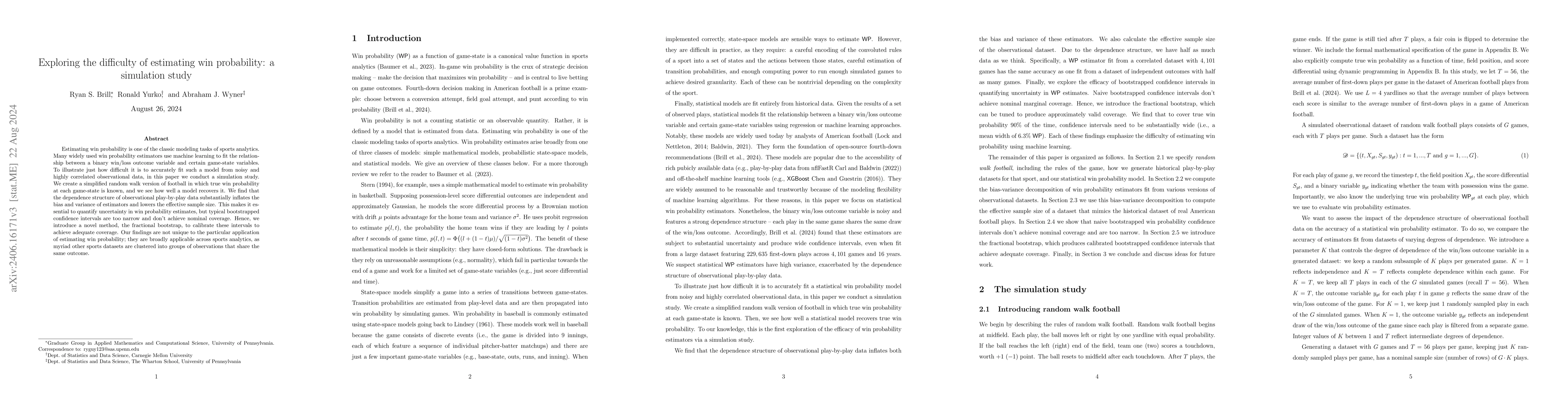 Thumbnail for Exploring the difficulty of estimating win probability: a simulation
  study