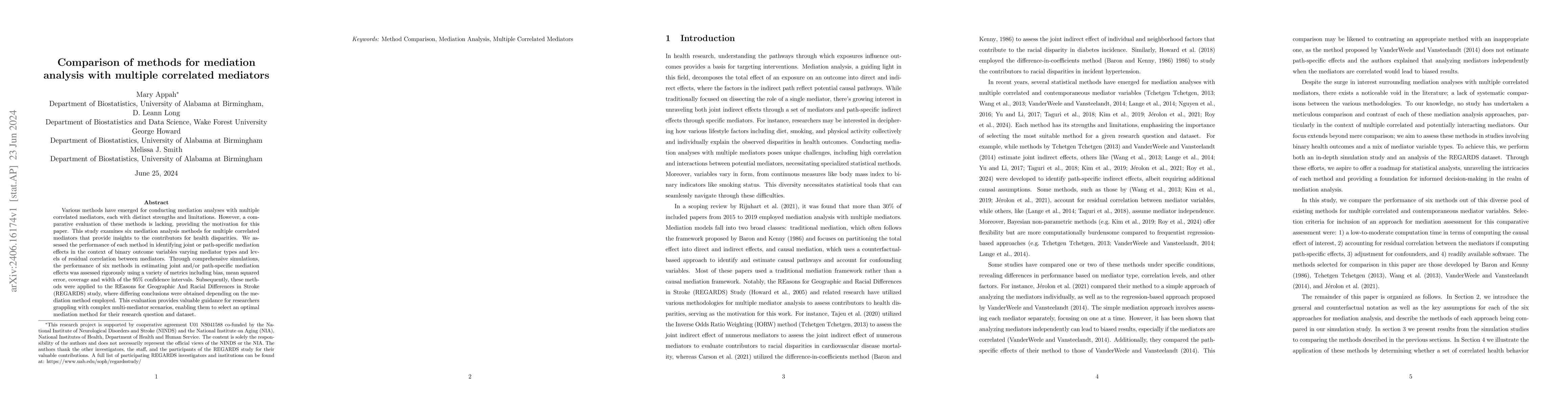 Thumbnail for Comparison of methods for mediation analysis with multiple correlated
  mediators