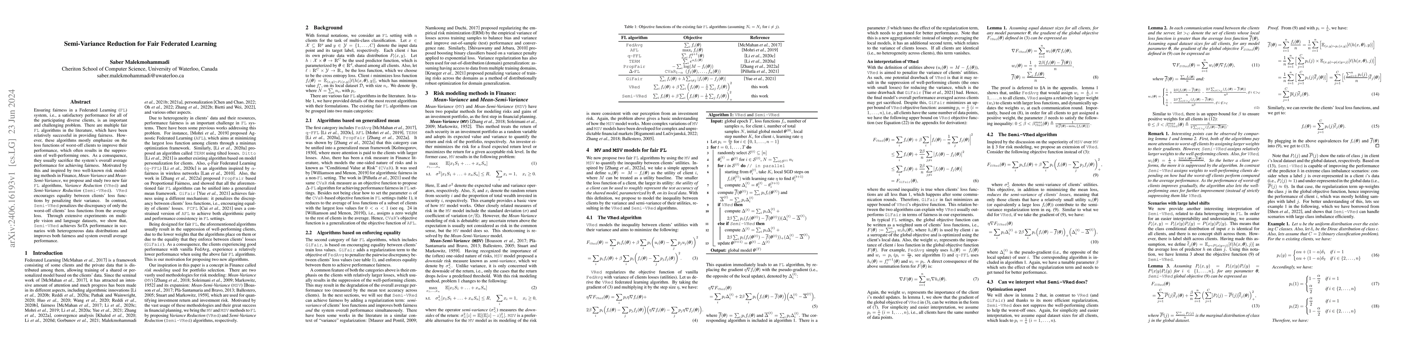 Thumbnail for Semi-Variance Reduction for Fair Federated Learning