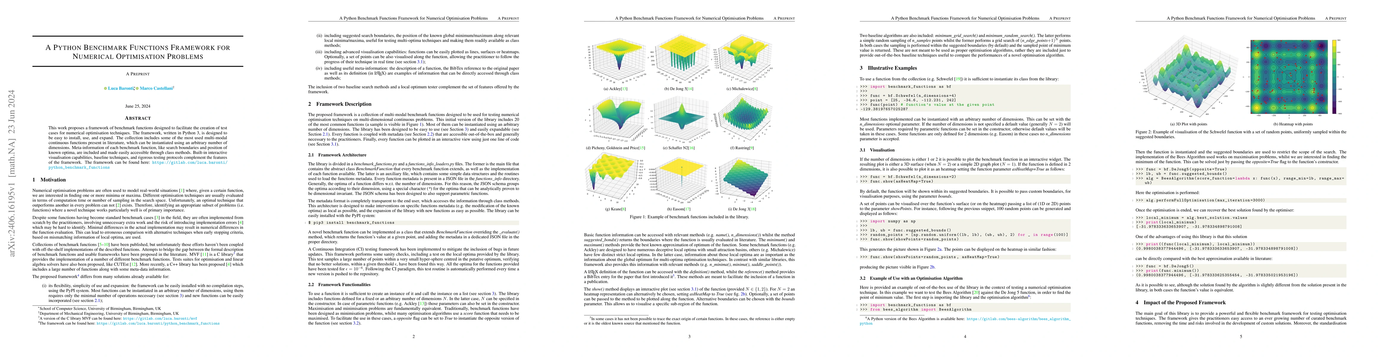 Thumbnail for A Python Benchmark Functions Framework for Numerical Optimisation
  Problems