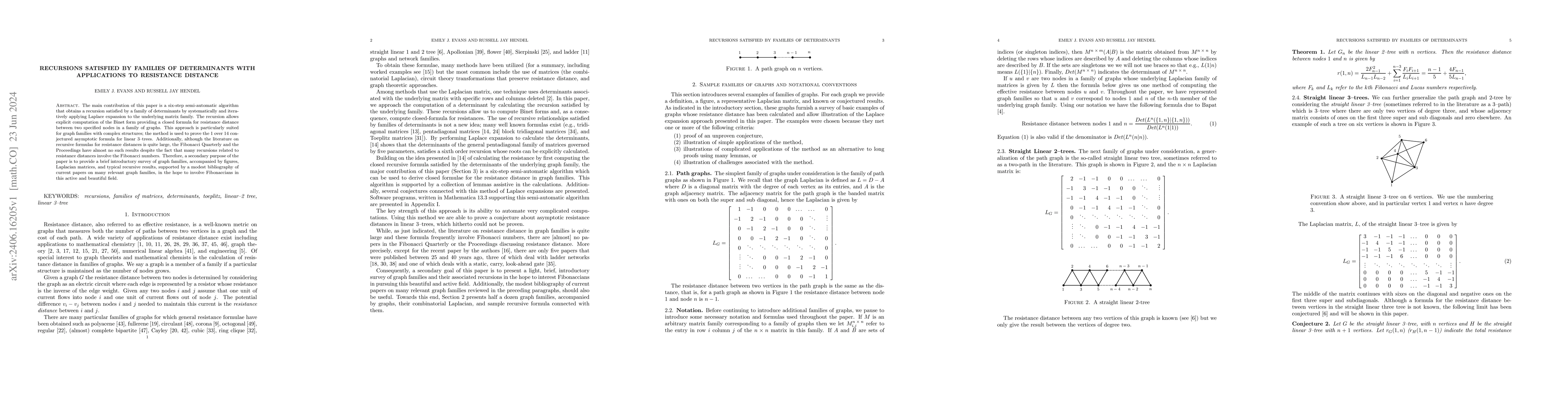 Thumbnail for Recursions Satisfied by Families of Determinants with Applications to
  Resistance Distance