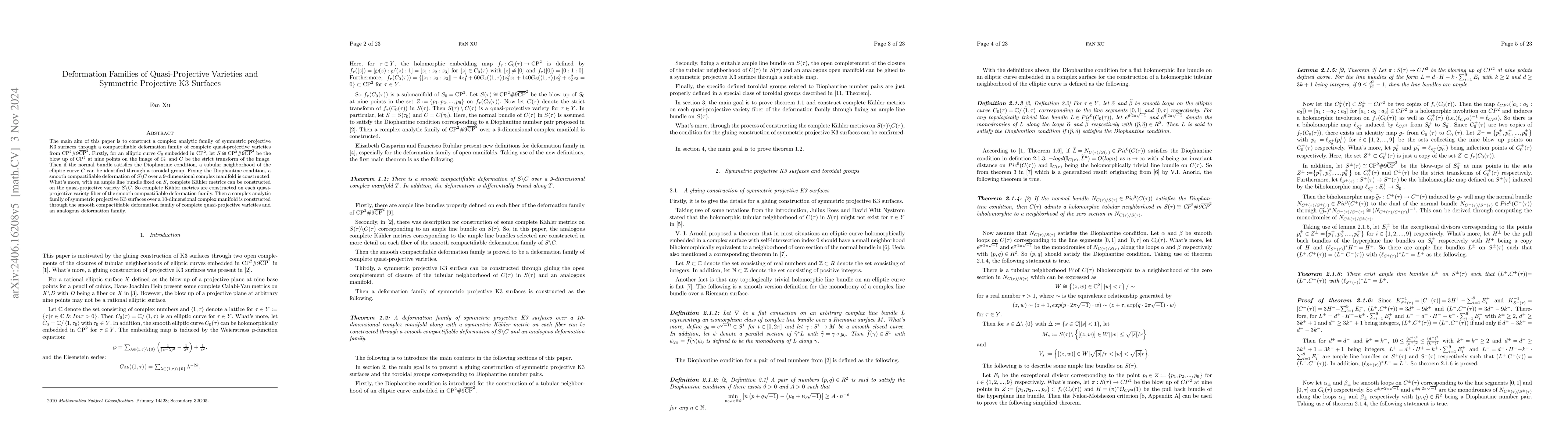Thumbnail for Deformation Families of Quasi-Projective Varieties and Symmetric
  Projective K3 Surfaces
