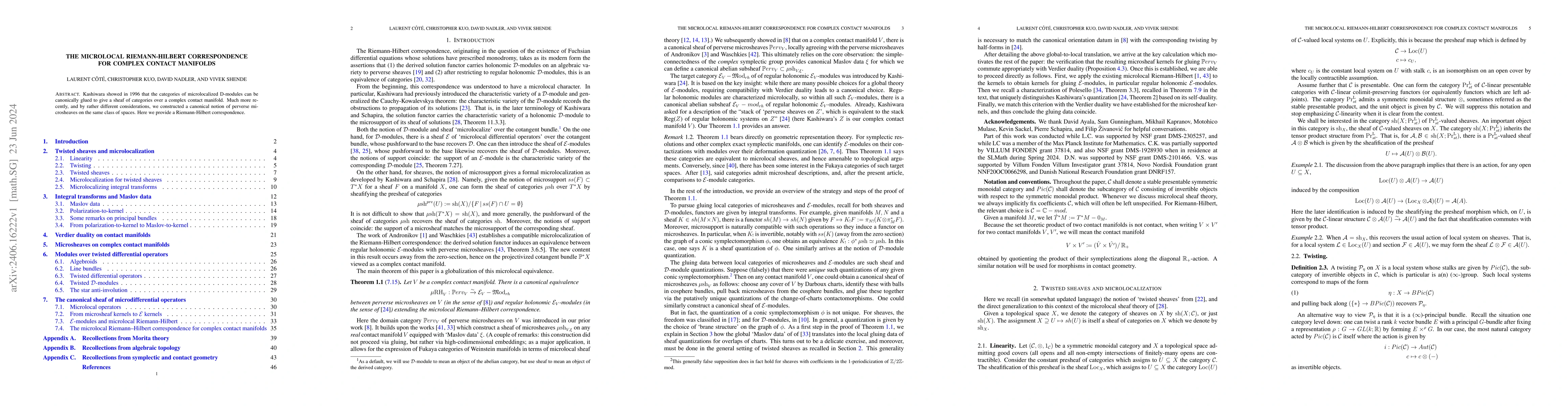 Thumbnail for The microlocal Riemann-Hilbert correspondence for complex contact
  manifolds