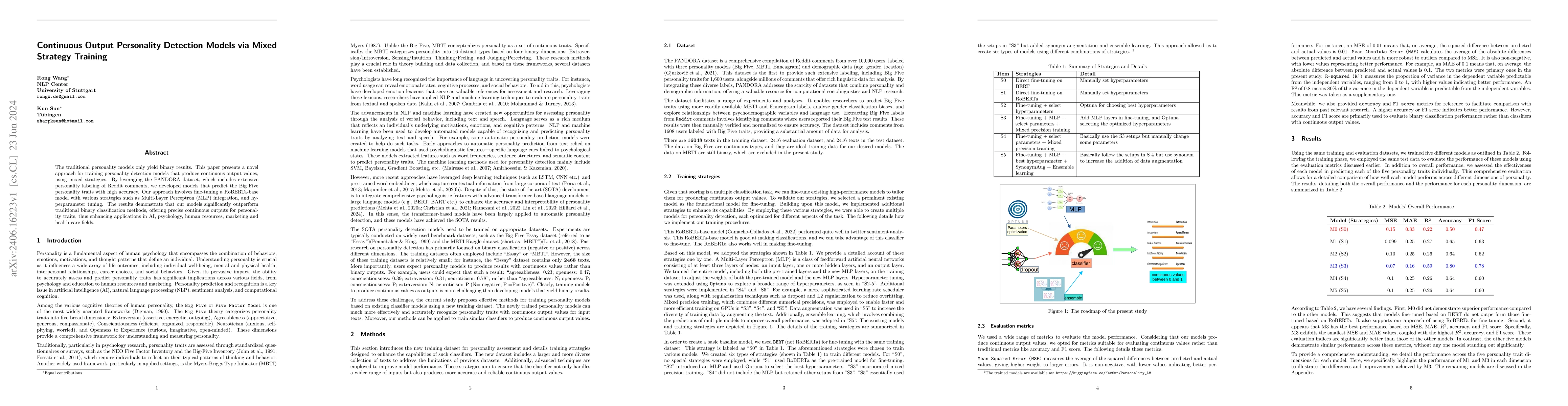 Thumbnail for Continuous Output Personality Detection Models via Mixed Strategy
  Training
