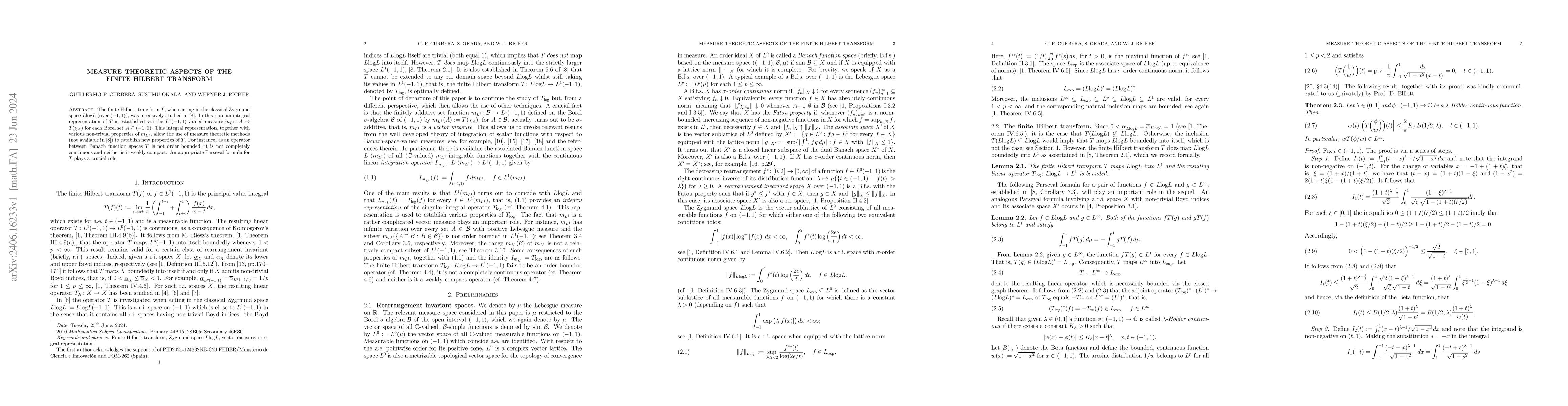 Thumbnail for Measure theoretic aspects of the finite Hilbert transform