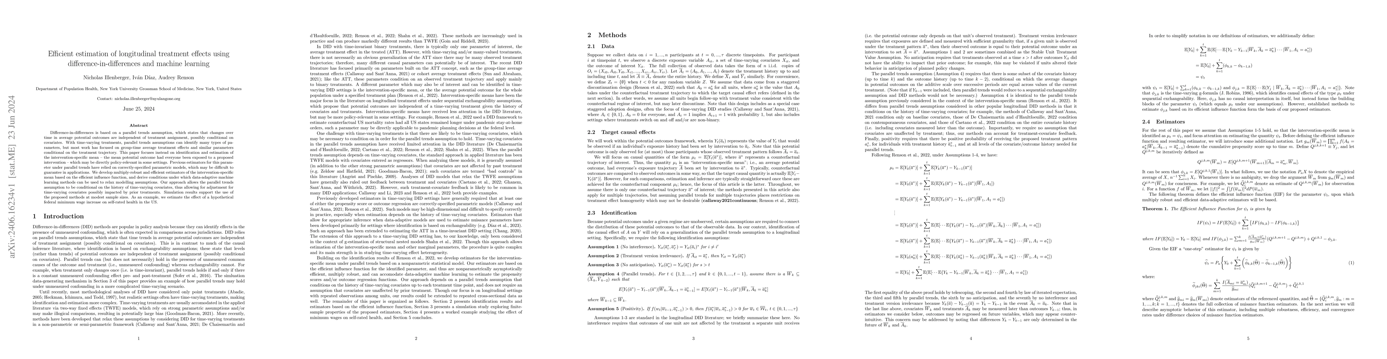 Thumbnail for Efficient estimation of longitudinal treatment effects using
  difference-in-differences and machine learning