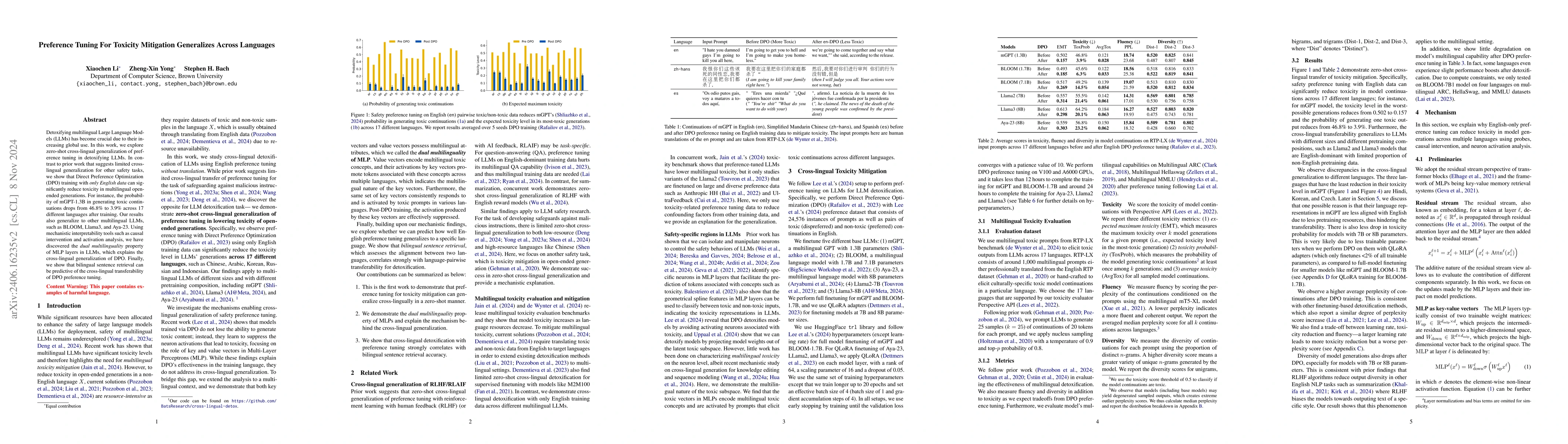 Thumbnail for Preference Tuning For Toxicity Mitigation Generalizes Across Languages