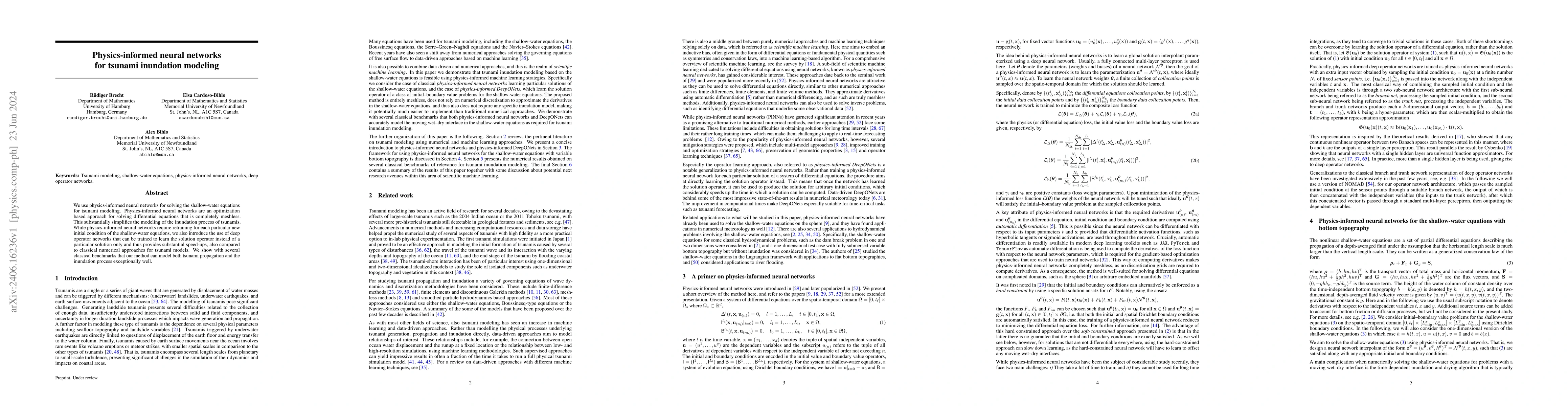 Thumbnail for Physics-informed neural networks for tsunami inundation modeling