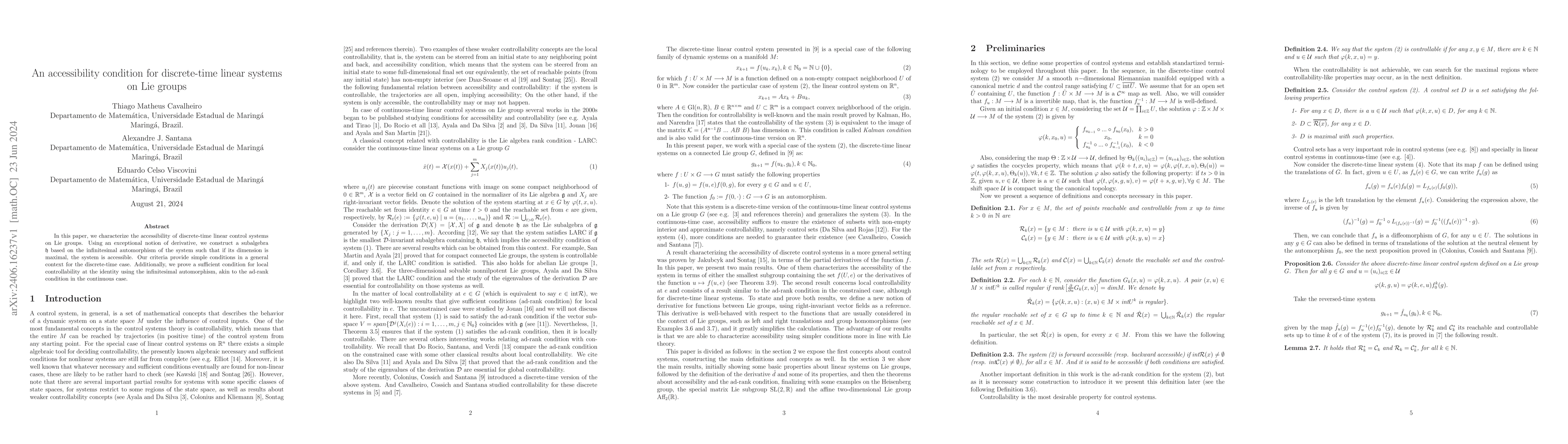 Thumbnail for An accessibility condition for discrete-time linear systems on Lie
  groups