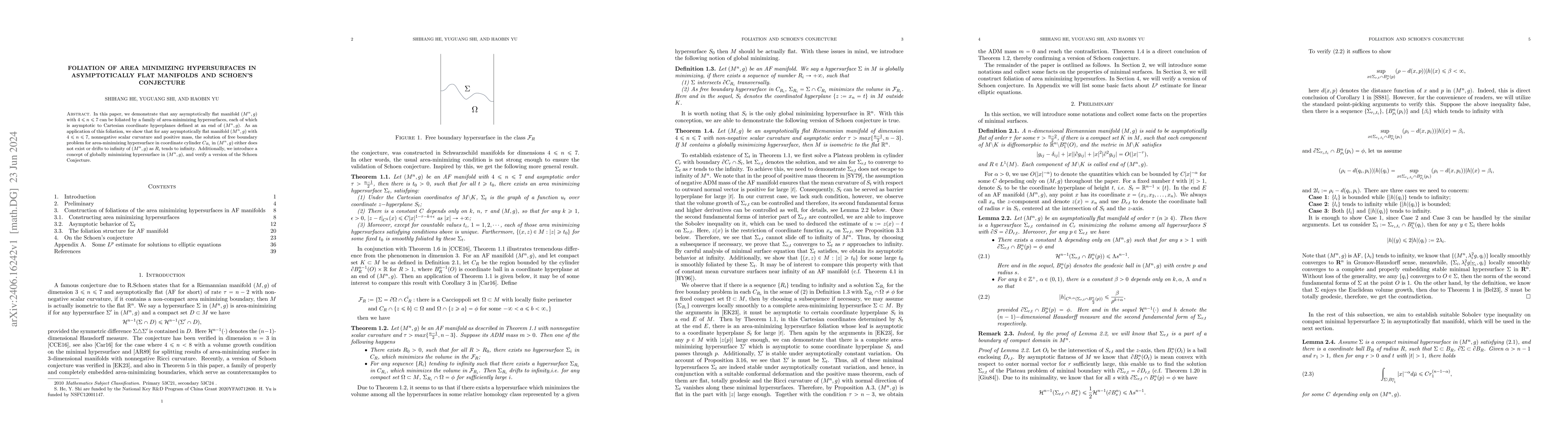 Thumbnail for Foliation of area minimizing hypersurfaces in asymptotically flat
  manifolds and Schoen's conjecture