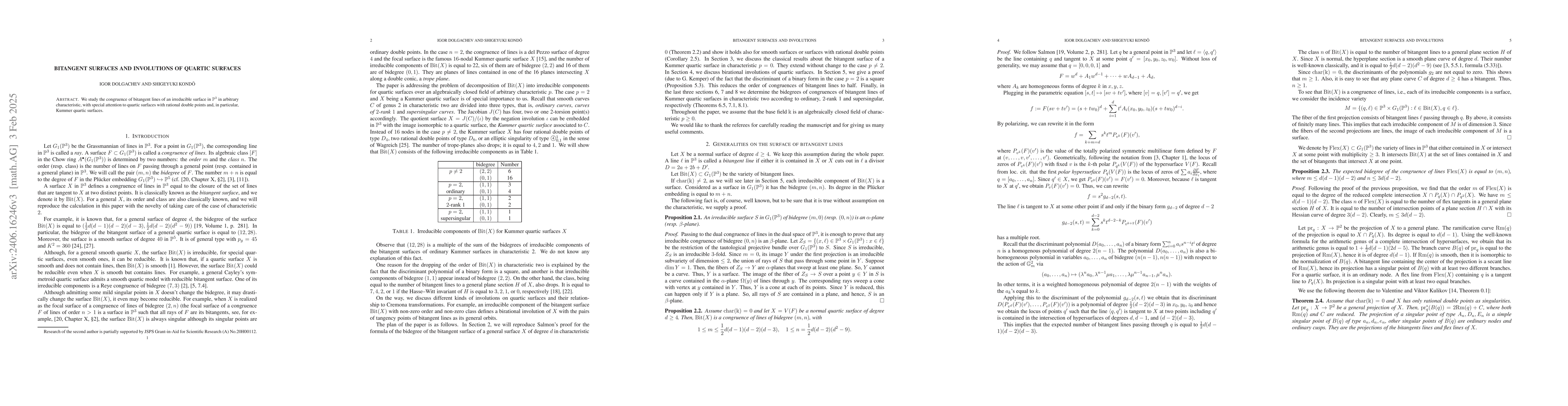 Thumbnail for Bitangent surfaces and involutions of quartic surfaces