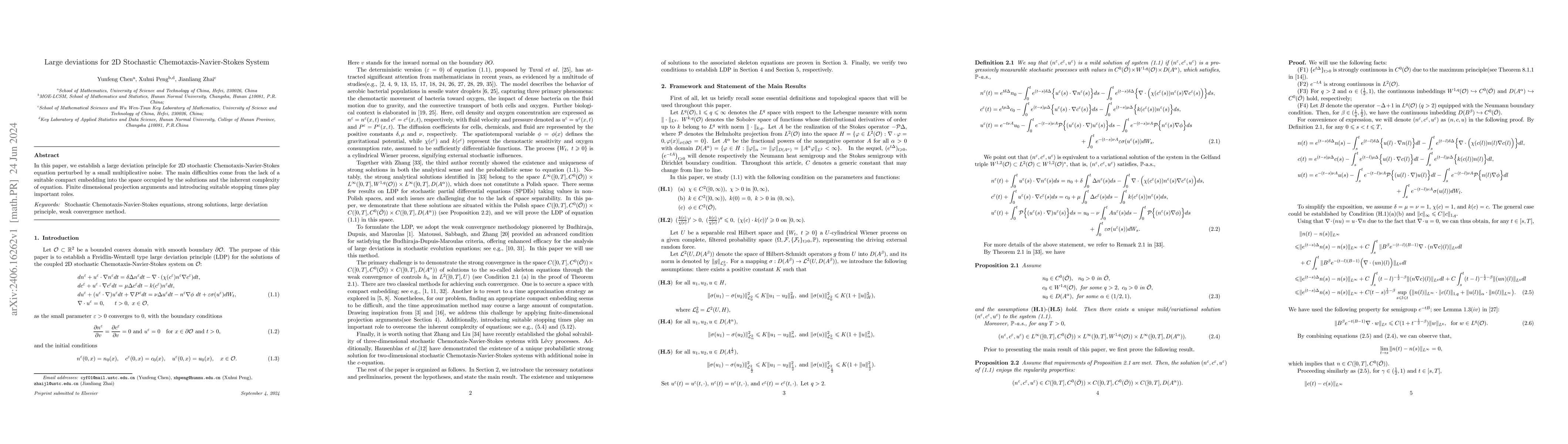 Thumbnail for Large deviations for 2D Stochastic Chemotaxis-Navier-Stokes System