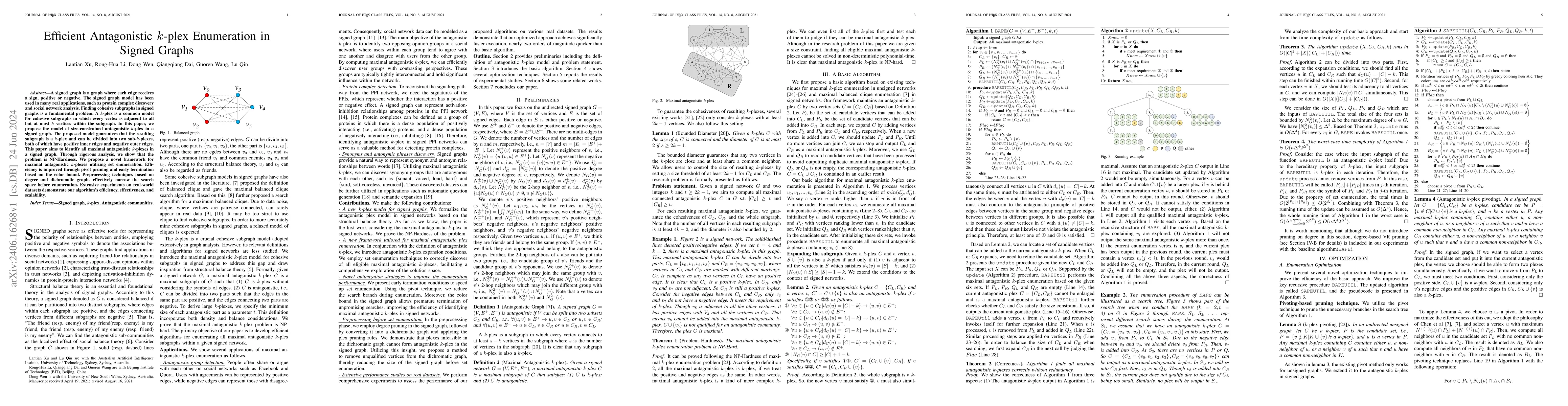 Thumbnail for Efficient Antagonistic k-plex Enumeration in Signed Graphs