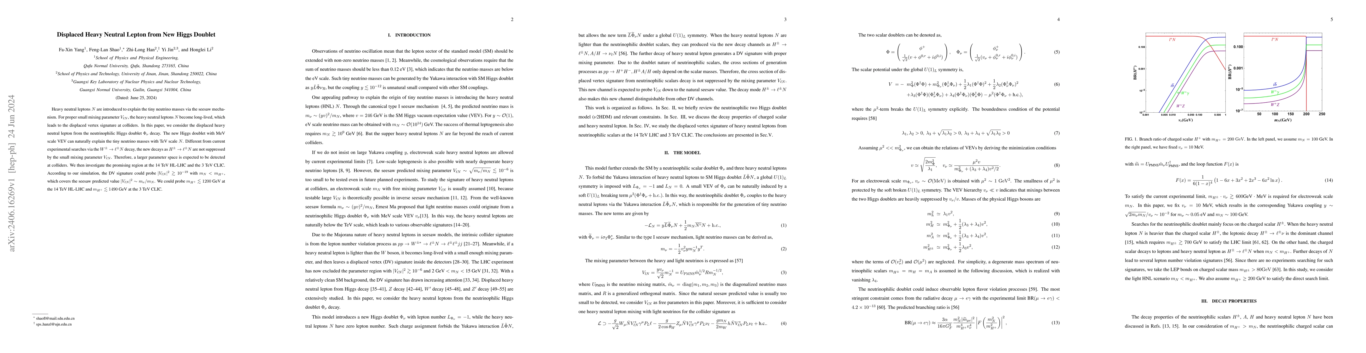 Thumbnail for Displaced Heavy Neutral Lepton from New Higgs Doublet