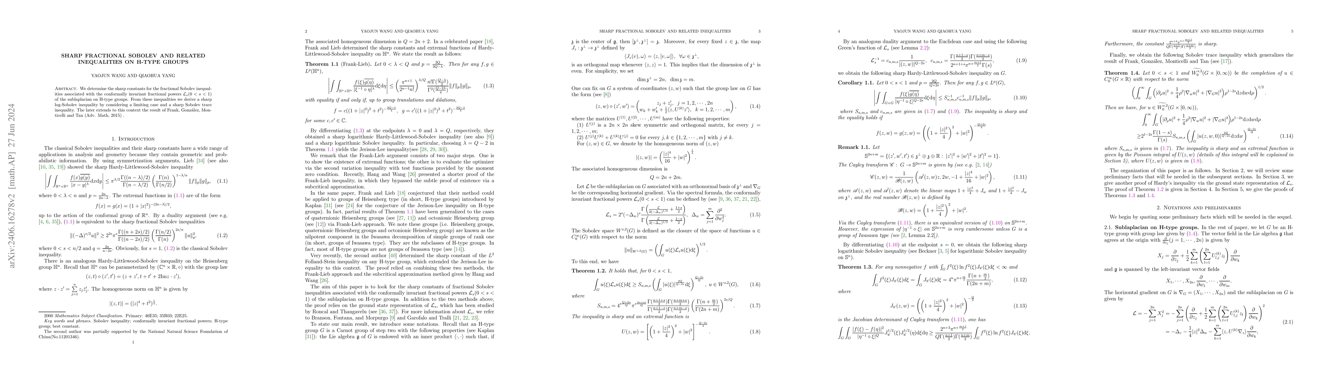 Thumbnail for Sharp fractional Sobolev and related inequalities on H-type groups