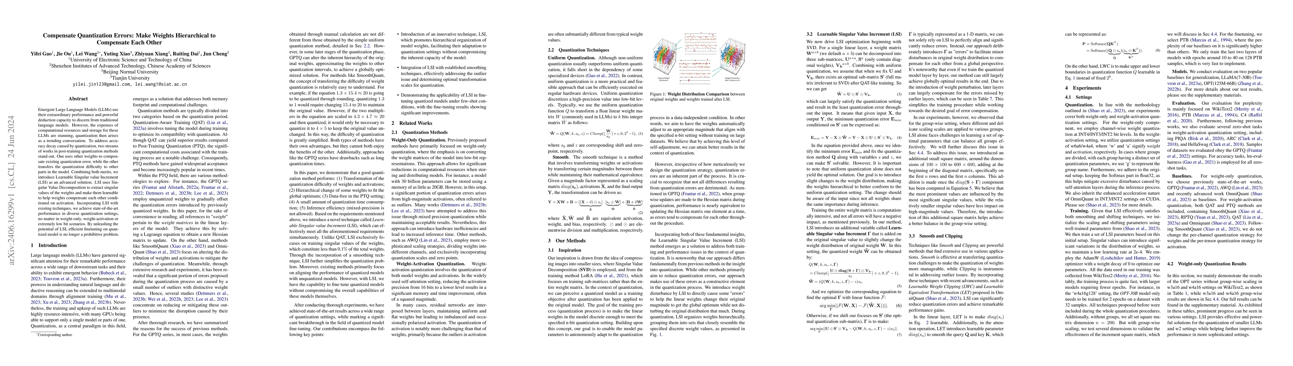 Thumbnail for Compensate Quantization Errors: Make Weights Hierarchical to Compensate
  Each Other