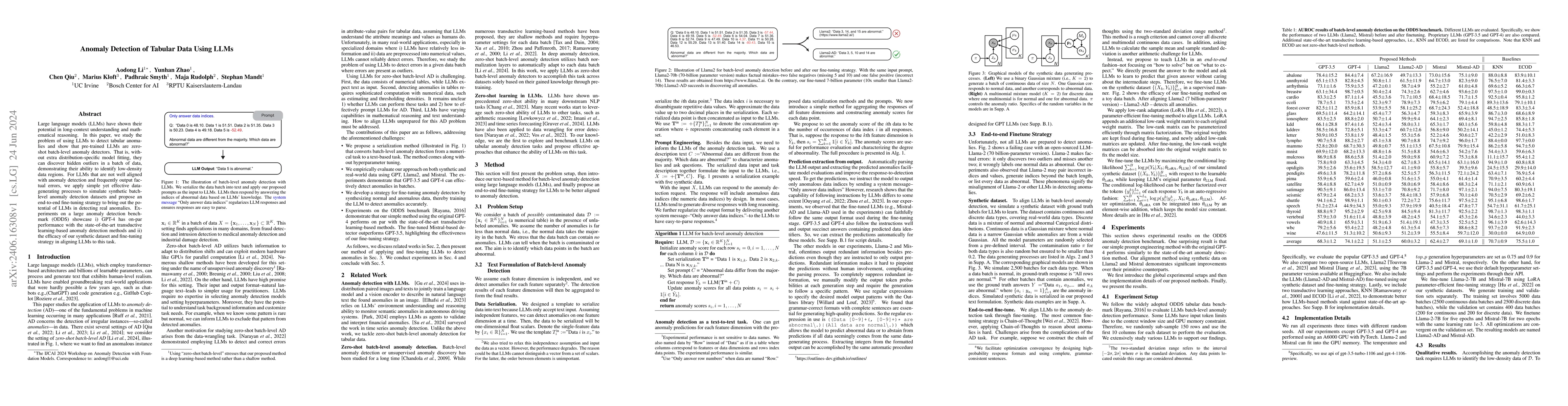 Thumbnail for Anomaly Detection of Tabular Data Using LLMs