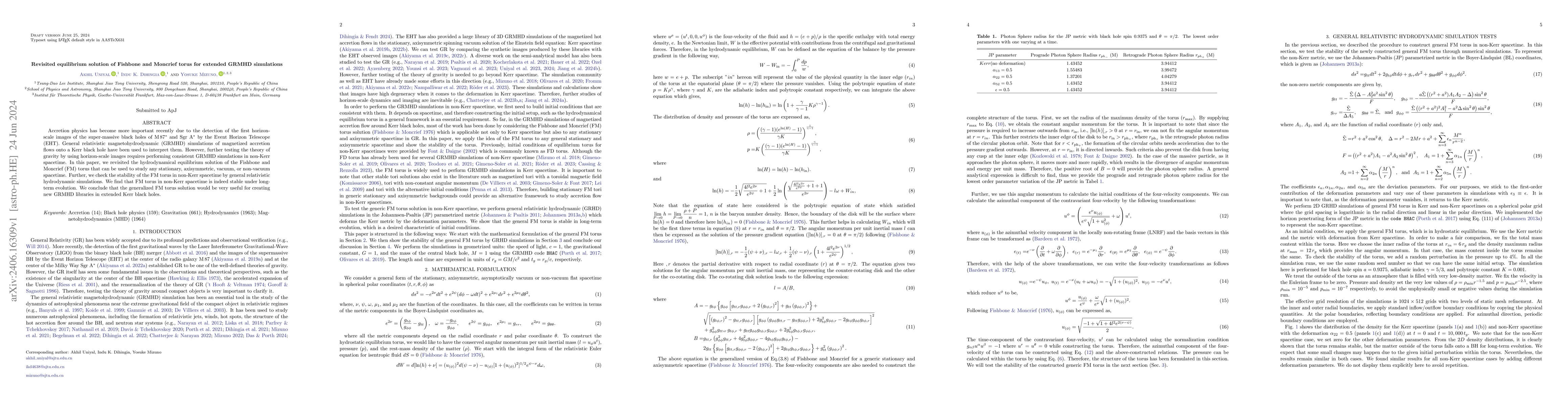 Thumbnail for Revisited equilibrium solution of Fishbone and Moncrief torus for
  extended GRMHD simulations