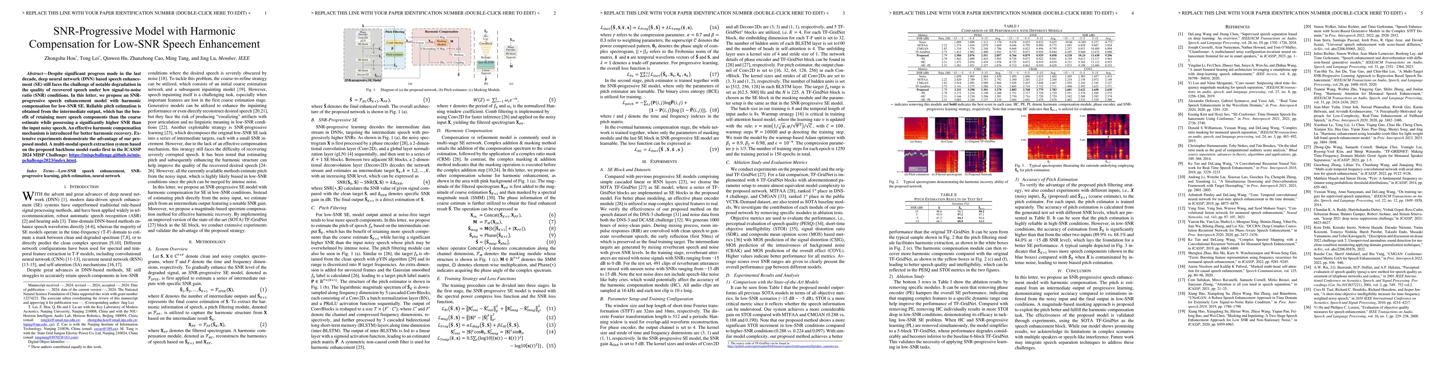 Thumbnail for SNR-Progressive Model with Harmonic Compensation for Low-SNR Speech
  Enhancement