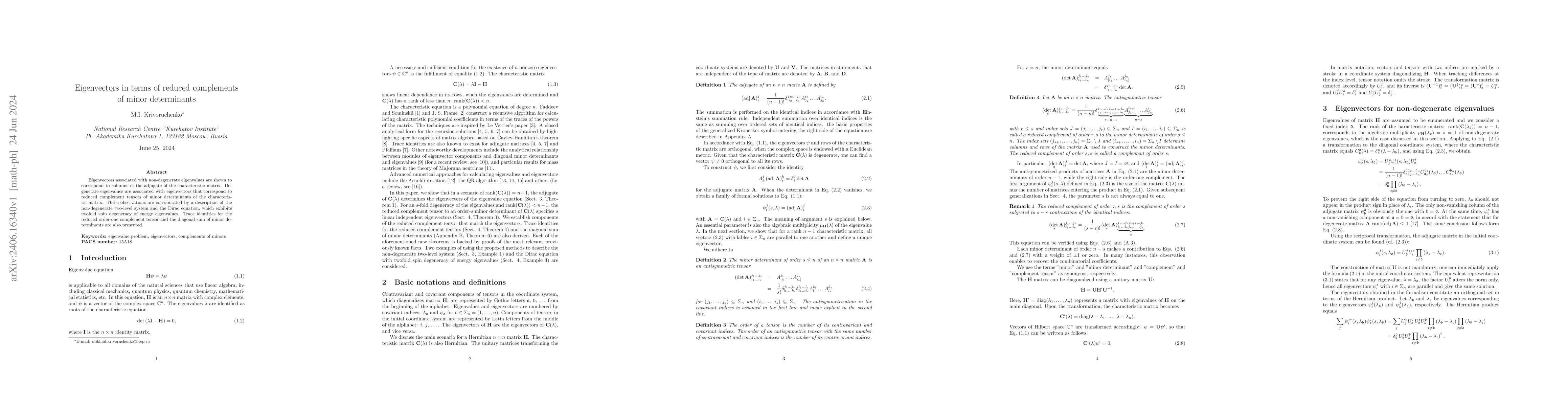 Thumbnail for Eigenvectors in terms of reduced complements of minor determinants