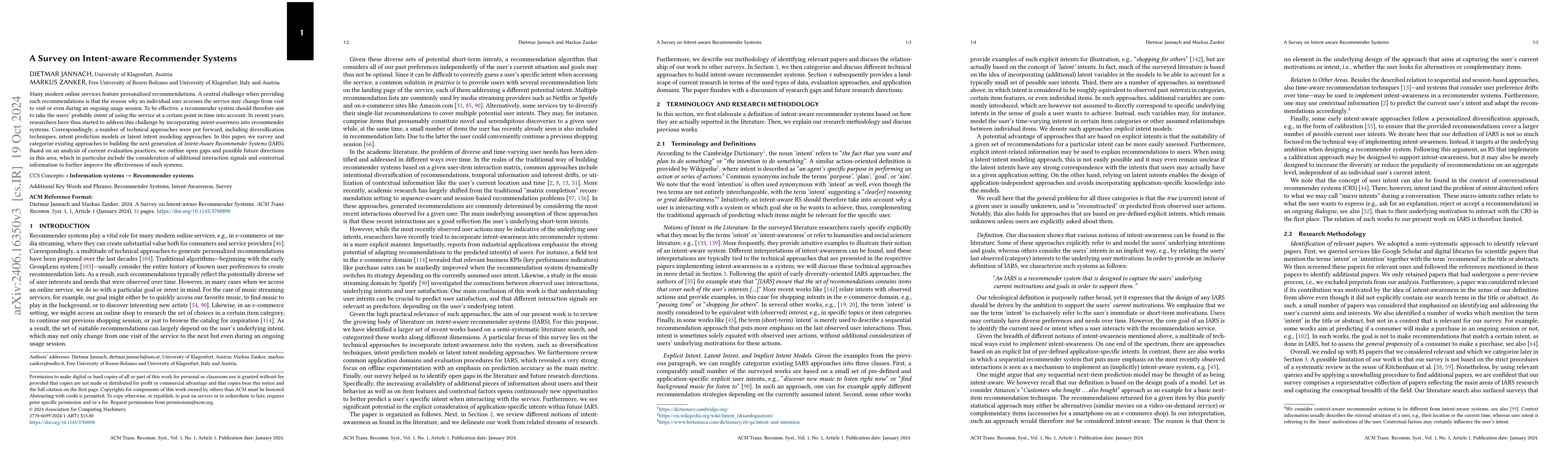 Thumbnail for A Survey on Intent-aware Recommender Systems