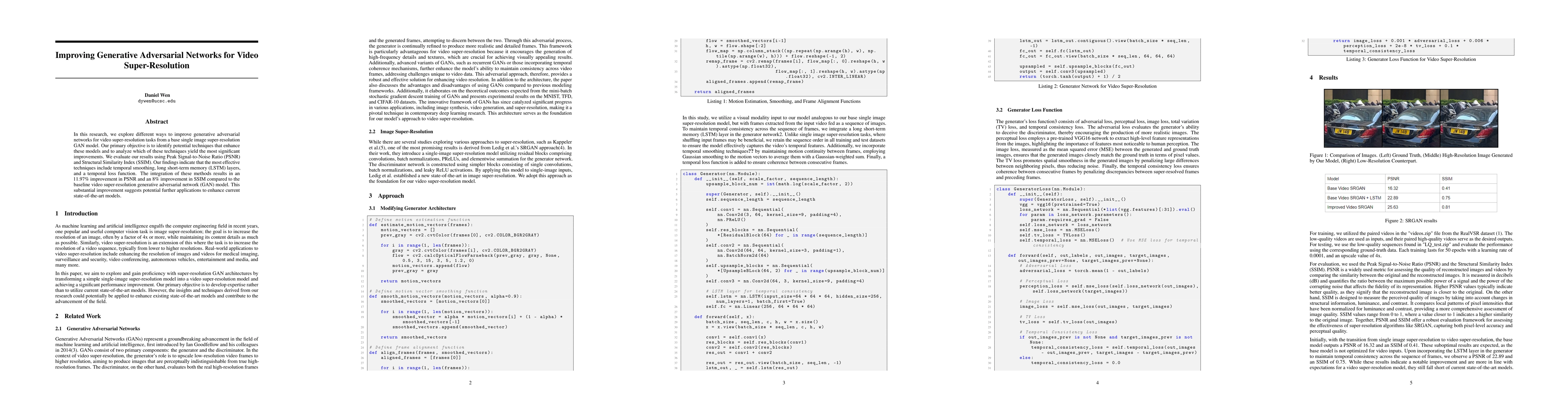 Thumbnail for Improving Generative Adversarial Networks for Video Super-Resolution
