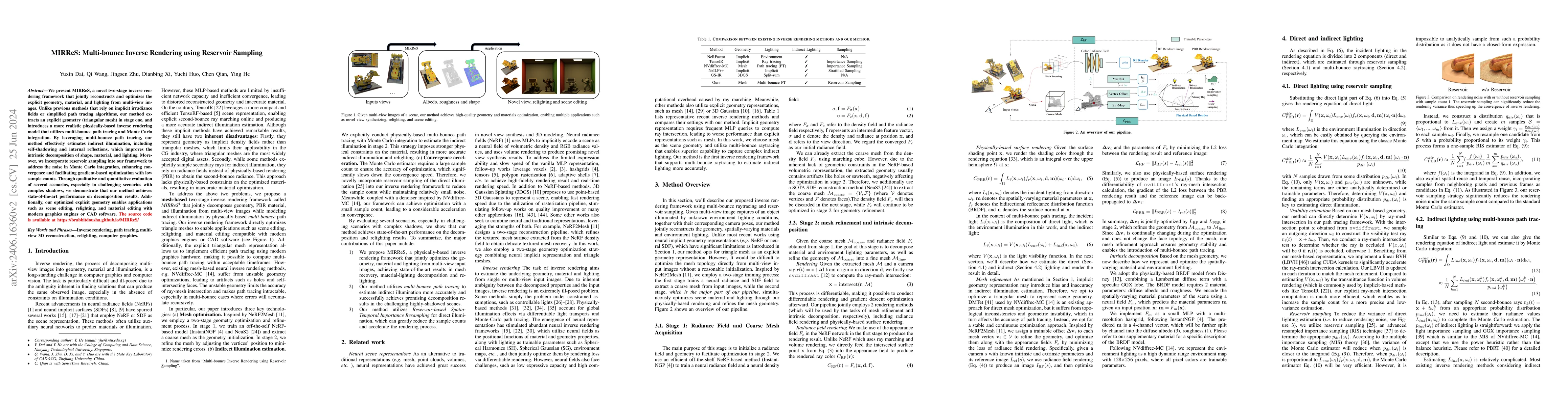 Thumbnail for MIRReS: Multi-bounce Inverse Rendering using Reservoir Sampling