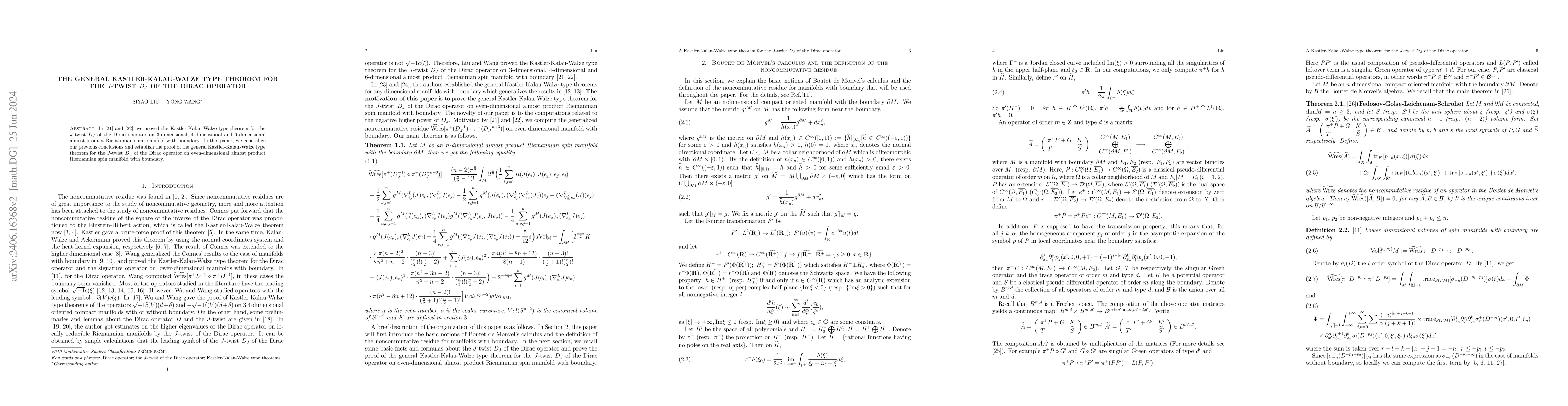 Thumbnail for The general Kastler-Kalau-Walze type theorem for the J-twist DJ of the
  Dirac operator