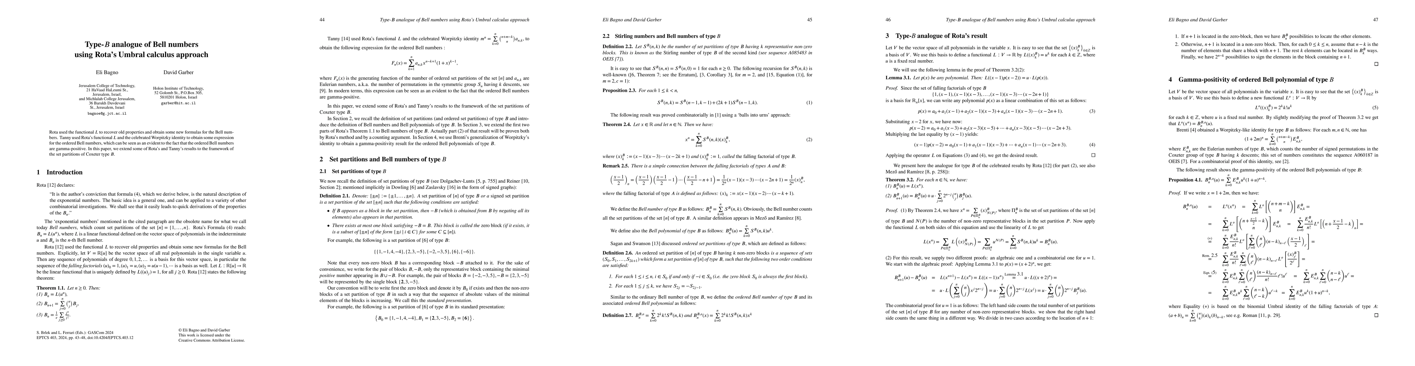 Thumbnail for Type-B analogue of Bell numbers using Rota's Umbral calculus approach