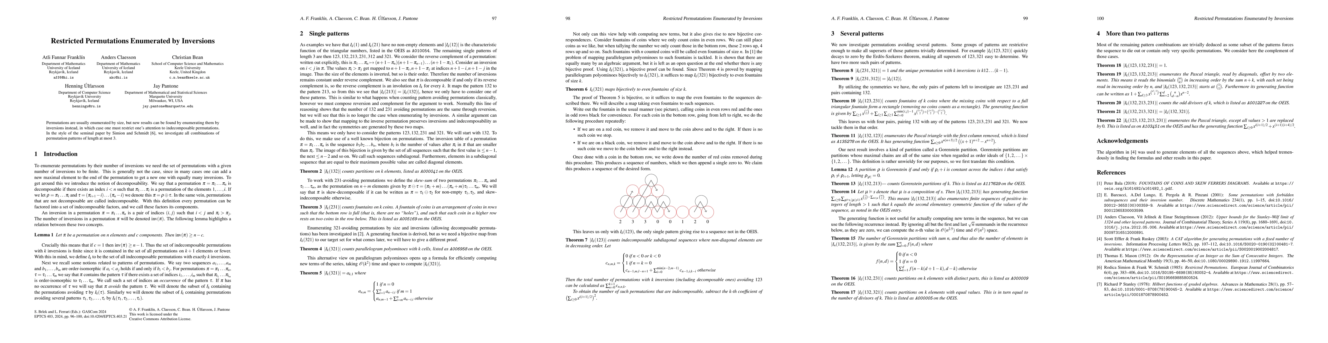 Thumbnail for Restricted Permutations Enumerated by Inversions