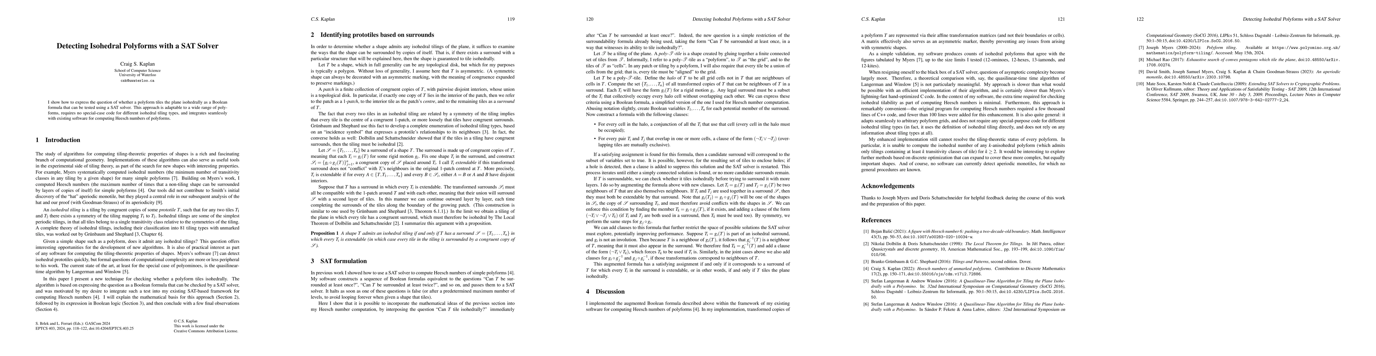 Thumbnail for Detecting Isohedral Polyforms with a SAT Solver