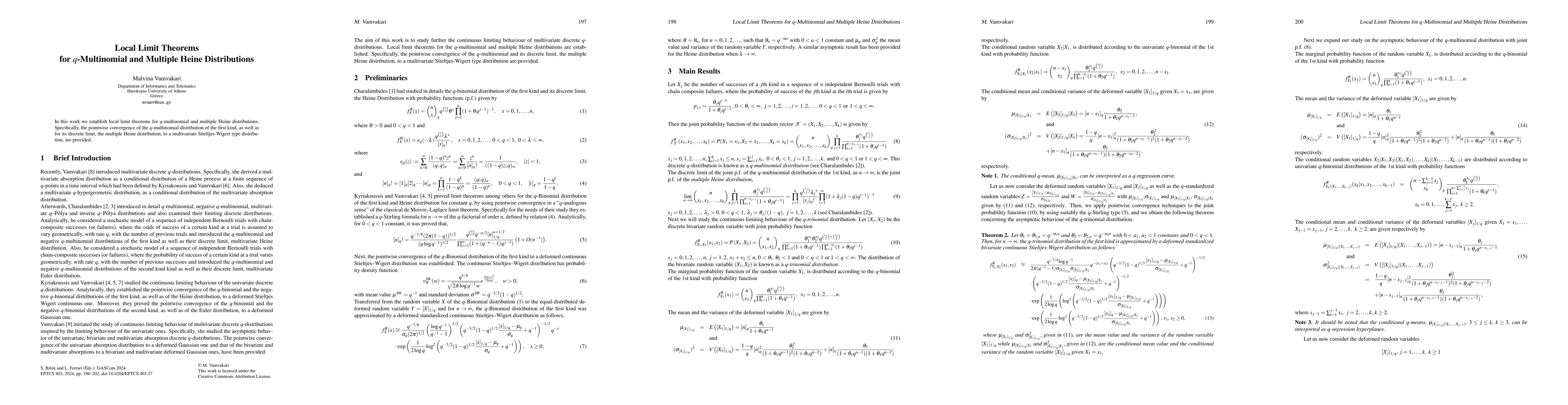 Thumbnail for Local Limit Theorems for $q$-Multinomial and Multiple Heine
  Distributions
