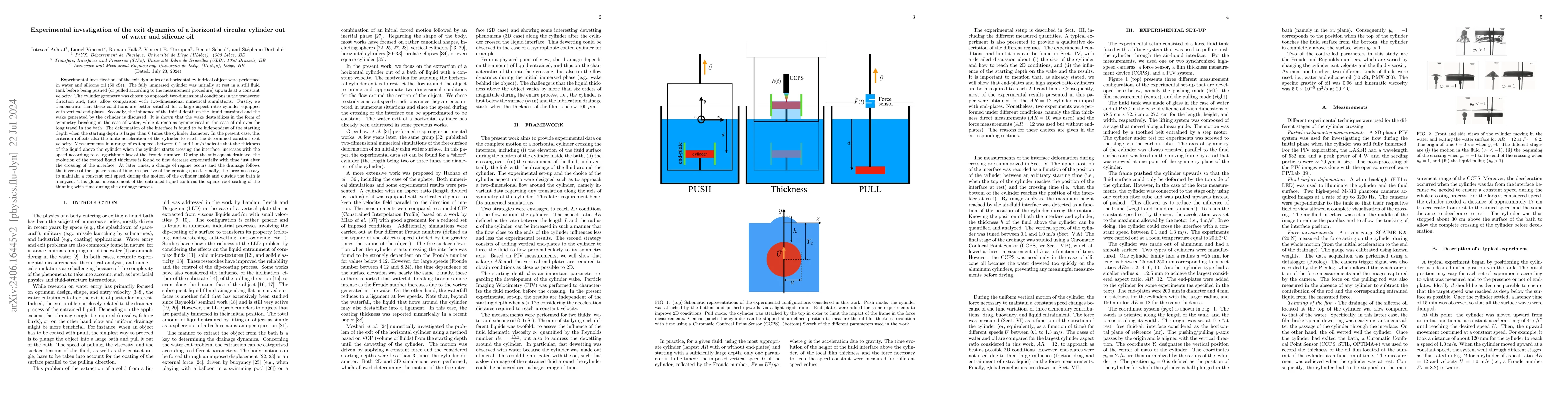 Thumbnail for Experimental investigation of exit dynamics of a circular cylinder out
  of water and silicone oil