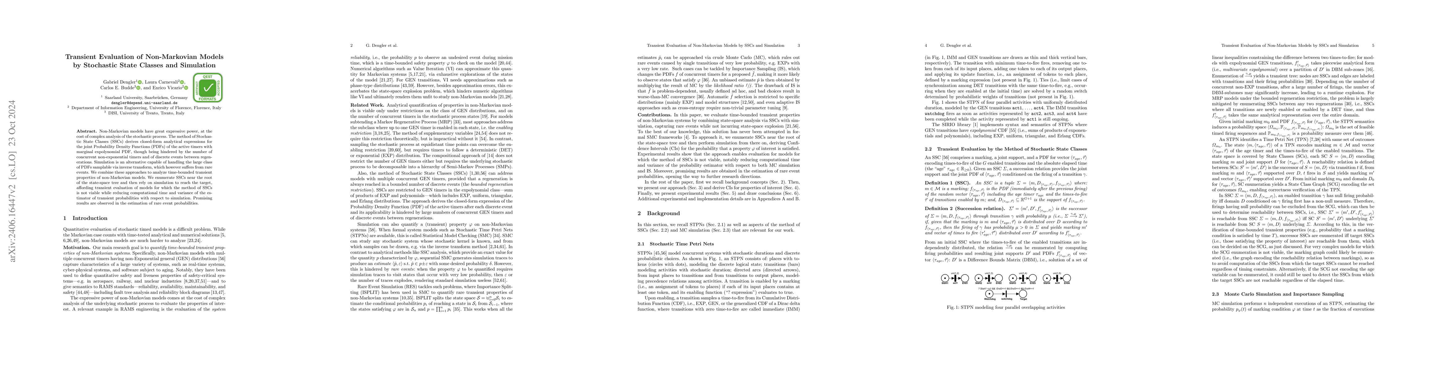 Thumbnail for Transient Evaluation of Non-Markovian Models by Stochastic State Classes
  and Simulation