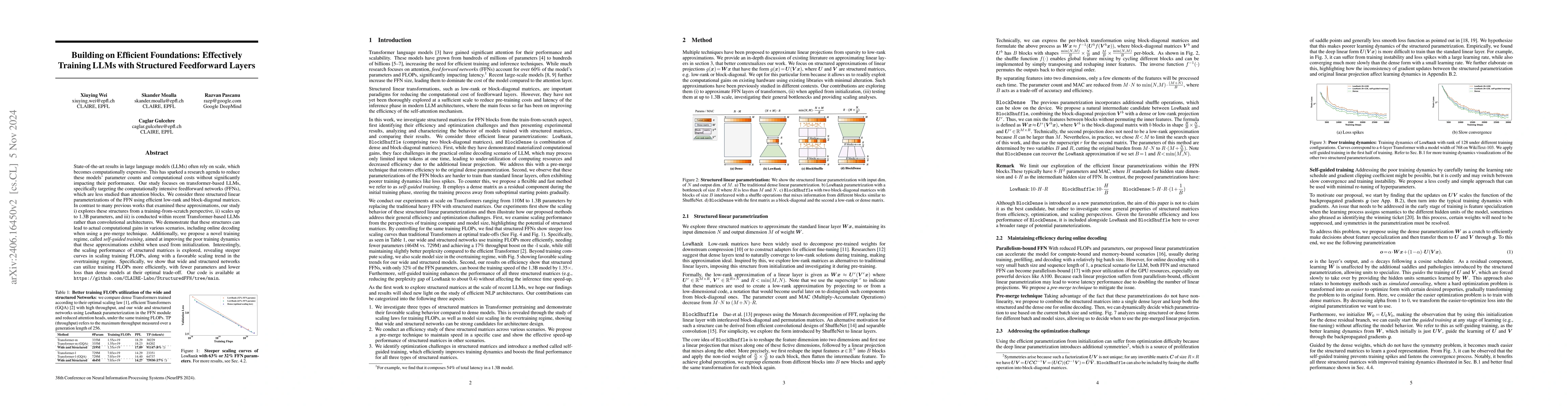 Thumbnail for Building on Efficient Foundations: Effectively Training LLMs with
  Structured Feedforward Layers