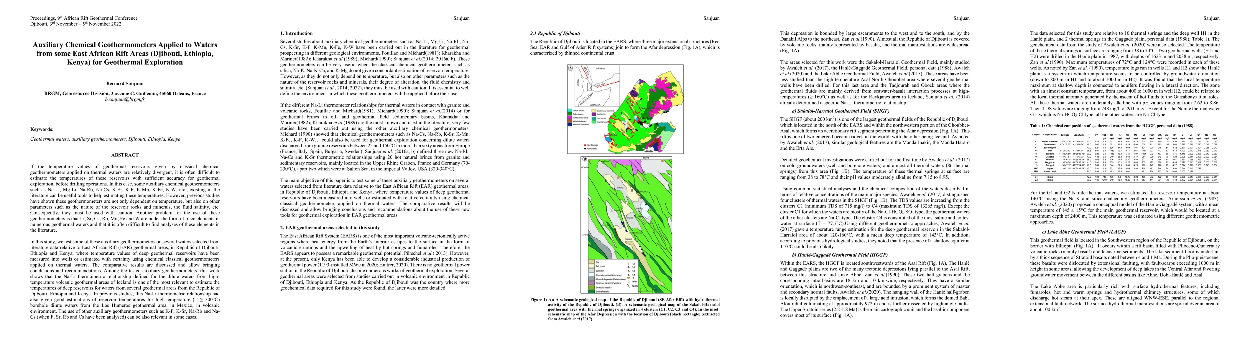 Thumbnail for Auxiliary Chemical Geothermometers Applied to Waters from some East
  African Rift Areas (Djibouti, Ethiopia, Kenya) for Geothermal Exploration