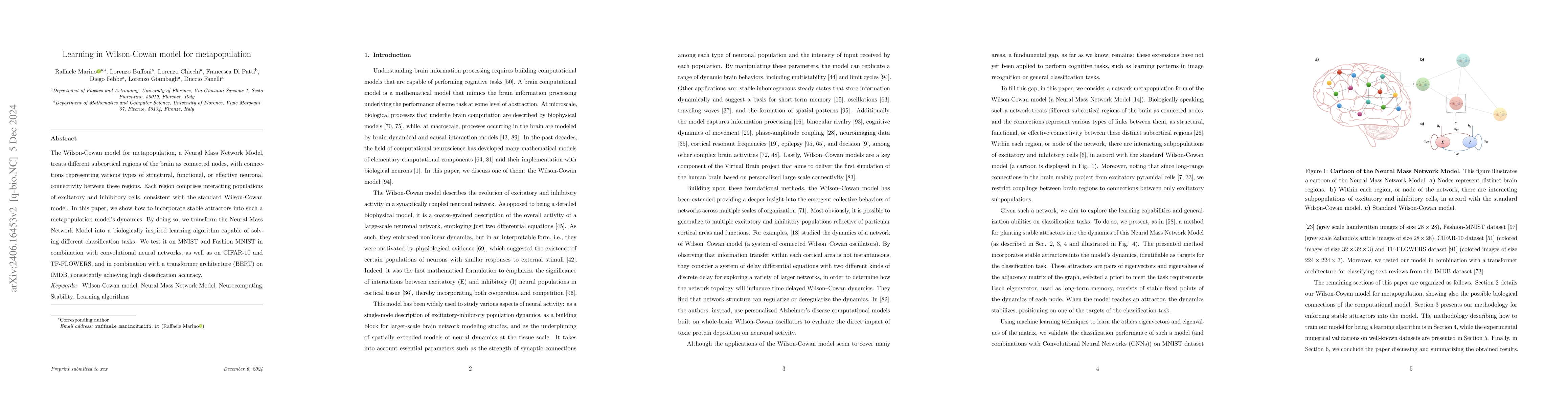 Thumbnail for Learning in Wilson-Cowan model for metapopulation