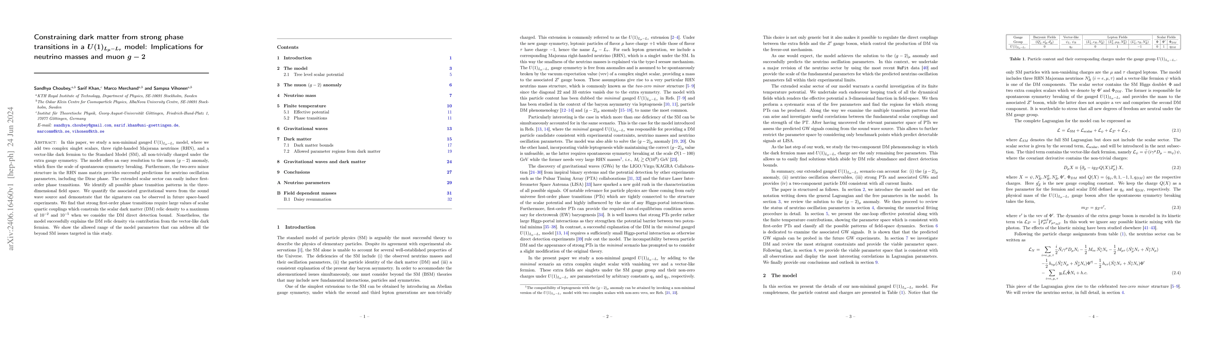 Thumbnail for Constraining dark matter from strong phase transitions in a
  $U(1)_{L_{\mu}-L_{\tau}}$ model: Implications for neutrino masses and muon
  $g-2$