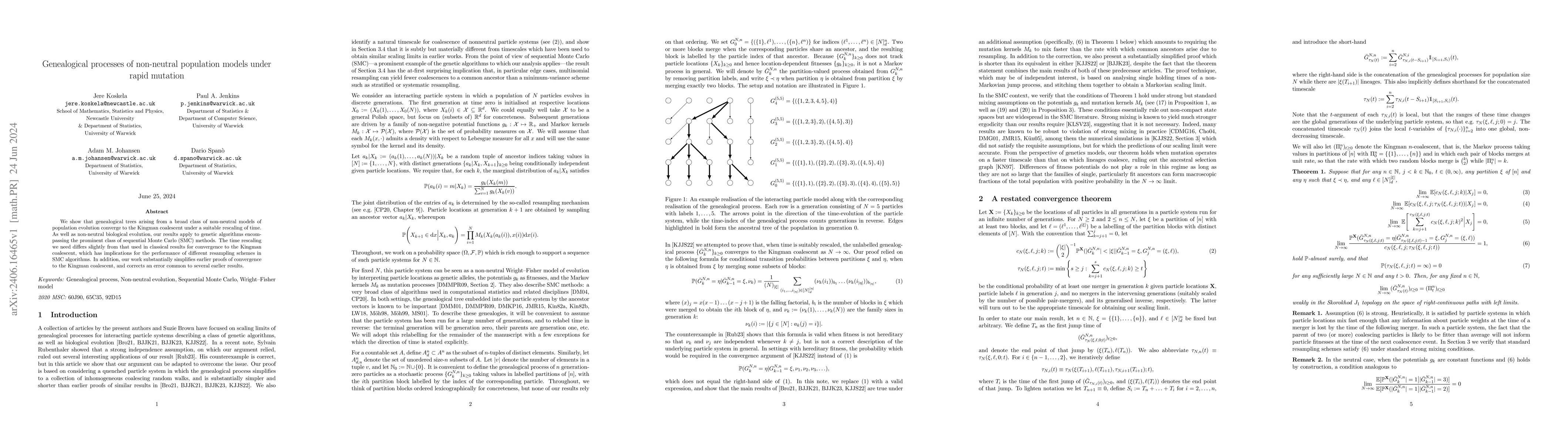 Thumbnail for Genealogical processes of non-neutral population models under rapid
  mutation