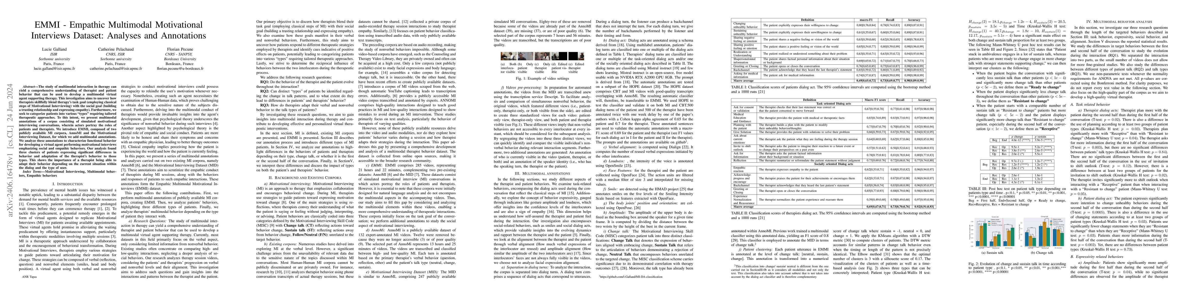 Thumbnail for EMMI -- Empathic Multimodal Motivational Interviews Dataset: Analyses
  and Annotations