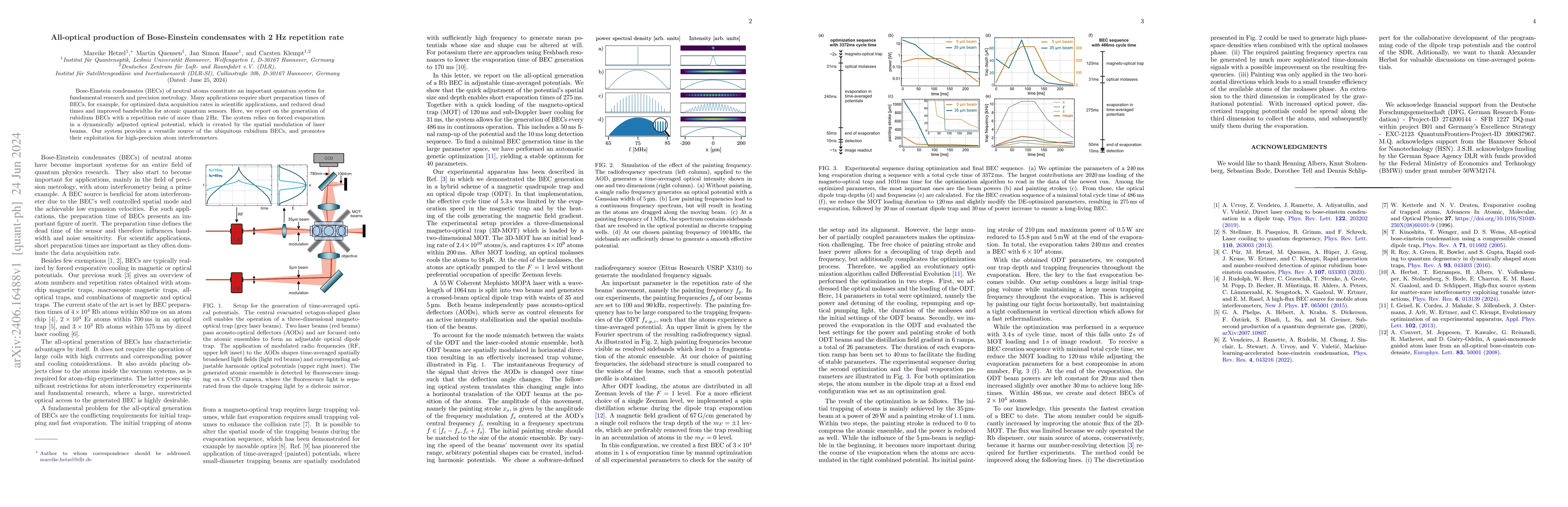 Thumbnail for All-optical production of Bose-Einstein condensates with 2 Hz repetition
  rate