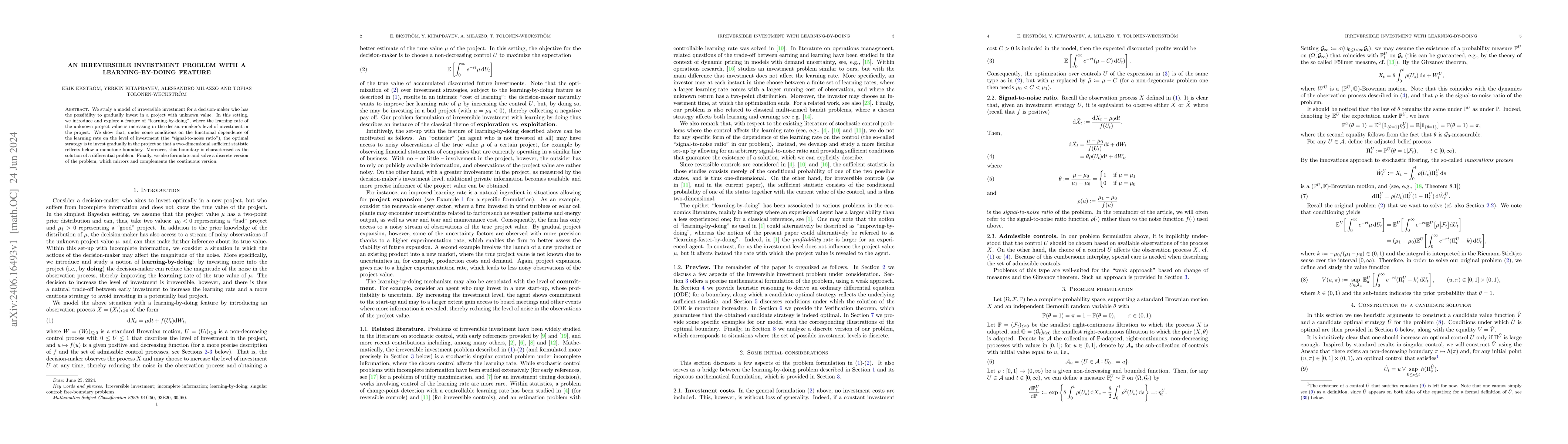 Thumbnail for An irreversible investment problem with a learning-by-doing feature