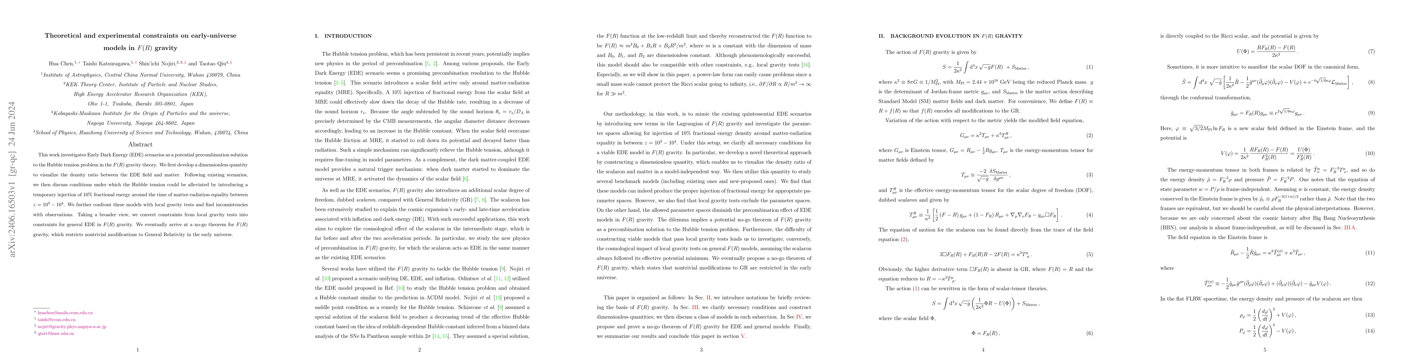 Thumbnail for Theoretical and experimental constraints on early-universe models in
  $F(R)$ gravity